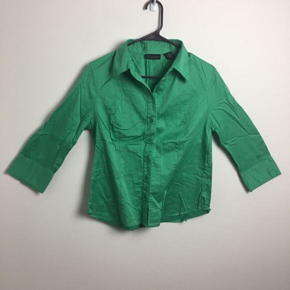 Apostrophe Stretch Button Down Shirt Green Size 14 - Picture 4 of 12